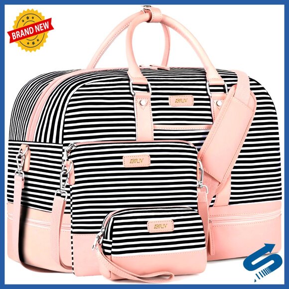 Large Canvas Weekender Bag with Shoe Compartment Travel Duffel 3Pcs Set